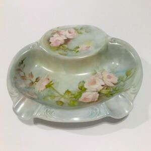 Antique Handpainted Flowers Porcelain Ashtray Unmarked 7”-6”